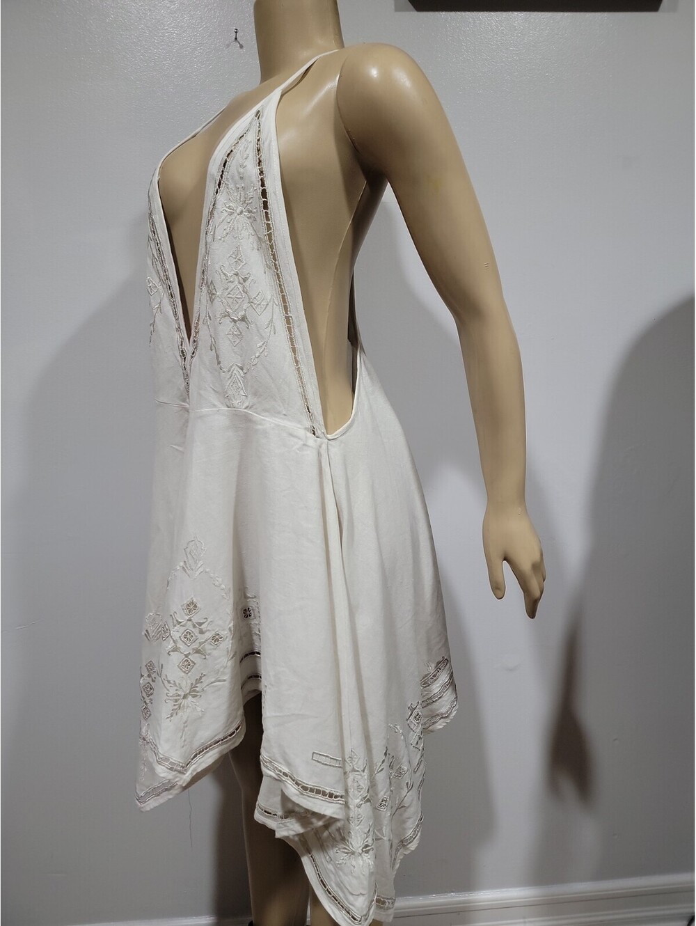 Free People Dreamers Cove 100% Linen Size M Women's Embroidered Dress #04 - Picture 10 of 14